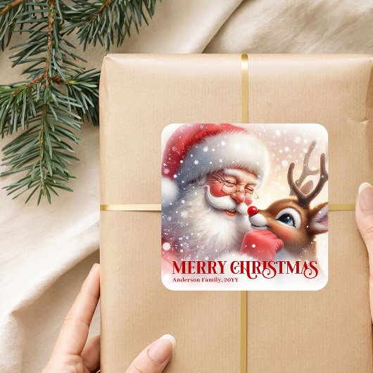 Peaceful Personalized Santa Rudolph Christmas Vierkante Sticker