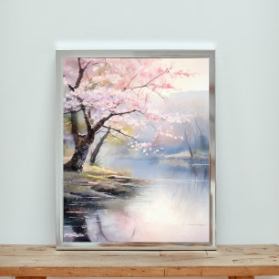 Peaceful Pink Cherry Blossoms bij het water Foto Afdruk