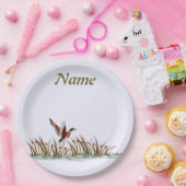 Peaceful scene Mallard Duck over Cattails Papieren Bordje (Feest)