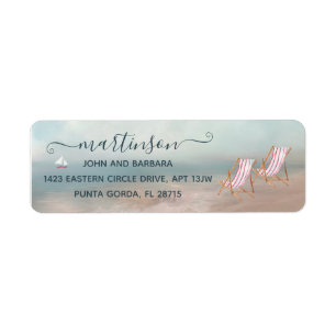 Peaceful Seascape Beach Sailboat Return Address Etiket