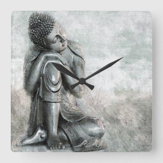 Peaceful Silver Buddha Vierkante Klok (Voorkant)