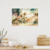 Peaceful Sunset Tropical Beach Waterverf Poster (Keuken)