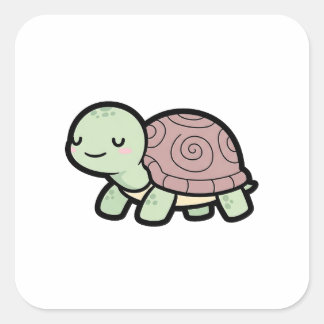 Peaceful Turtle – Cute Kawaii Animal Illustration Vierkante Sticker