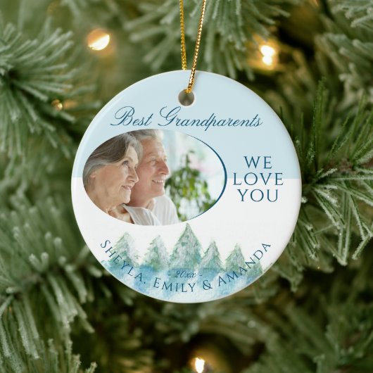 Peaceful Winter Forest Waterverf: Kerstmis Keramisch Ornament (Boom)