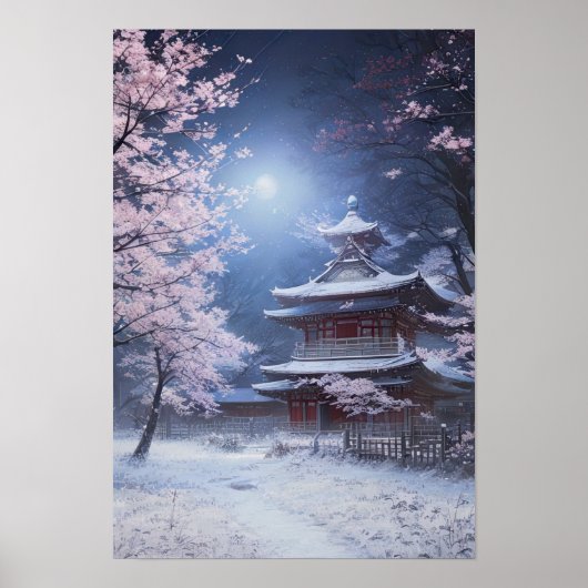 Peaceful Winter Night at the Temple Poster (Voorkant)