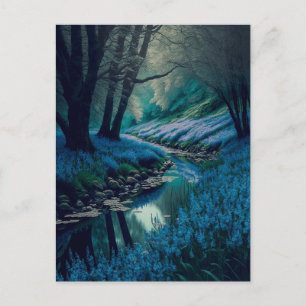 Peaceful Woodland River met wilde Bluebells Briefkaart