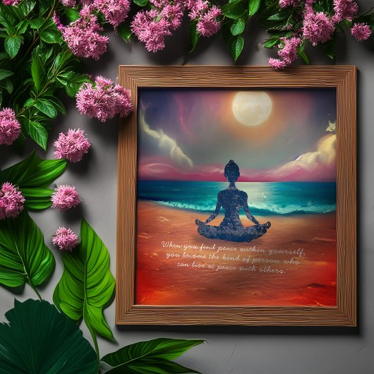 Peaceful Yoga Meditation Moonlight Sky Quote Poster