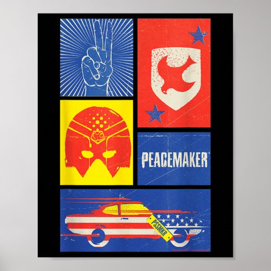 Peacemaker Sign, Shield, Helmet And Car  Poster (Voorkant)