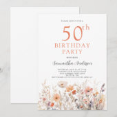 Peach 50th Birthday Floral Kaart (Voorkant / Achterkant)