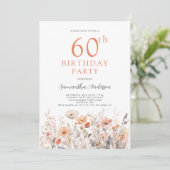 Peach 60th Birthday Floral Kaart (Staand voorkant)