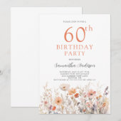 Peach 60th Birthday Floral Kaart (Voorkant / Achterkant)
