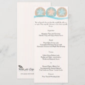 Peach and Blue Sand Dollars Beach Wedding Menu (Devant / Derrière)