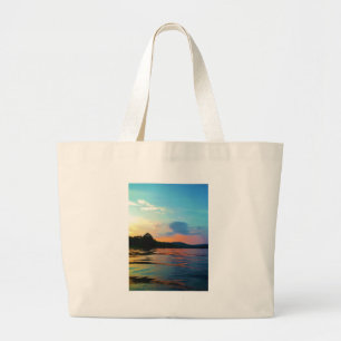 Peach and Blue Sunset op het bergmeer Grote Tote Bag