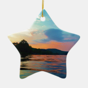 Peach and Blue Sunset op het bergmeer Keramisch Ornament