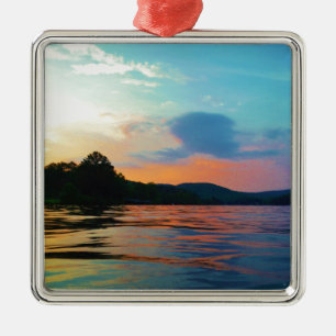 Peach and Blue Sunset op het bergmeer Metalen Ornament