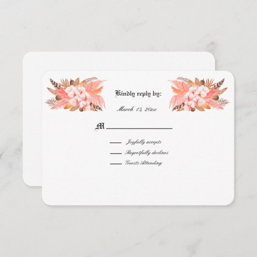 Peach and Brown Pampas Grass Wedding RSVP (Voorkant / Achterkant)