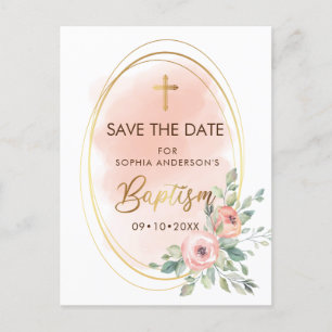 Peach and Gold Baptism Save the Date Briefkaart