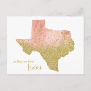 Peach and Gold Glitter Sending Love from Texas Briefkaart
