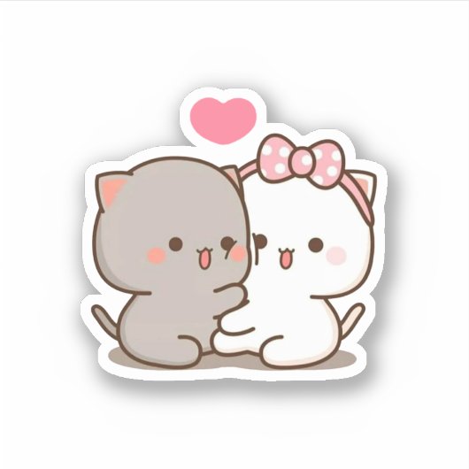 Peach and Goma Mochi Cat Sticker (Voorkant)