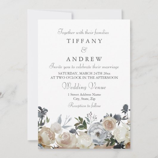 Peach and Grey Elegant Wedding Invitation Kaart (Voorkant)