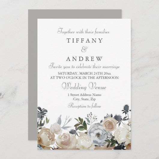 Peach and Grey Elegant Wedding Invitation Kaart (Voorkant / Achterkant)
