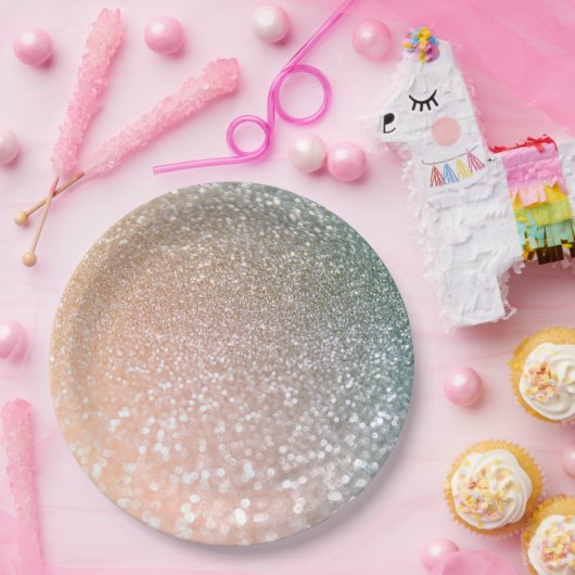 Peach and Grey Sparkle Glamor Glitter Papieren Bordje (Feest)