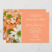 Peach and Lime Green Daisy Wedding Invitation Kaart (Voorkant / Achterkant)