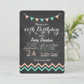 Peach and Mint Green Chalkboard verjaardagsfeestje Kaart (Staand voorkant)