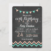 Peach and Mint Green Chalkboard verjaardagsfeestje Kaart (Voorkant)