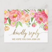Peach and Pink Peony Flowers Menu Choice RSVP (Devant)