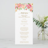 Peach and Pink Peony Flowers Menu Mariage (Debout devant)