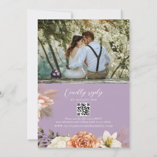 Peach and Purple Floral QR Code Mariage Invitation (Dos)