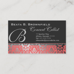 Peach and Silver Elegant Damask Patroon Visitekaartje