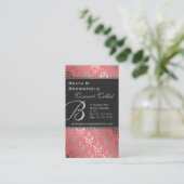 Peach and Silver Elegant Damask Patroon Visitekaartje (Staand voorkant)