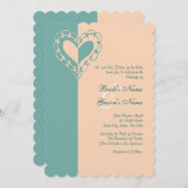 Peach and Turquoise Heart Faire-part de mariage (Devant / Derrière)