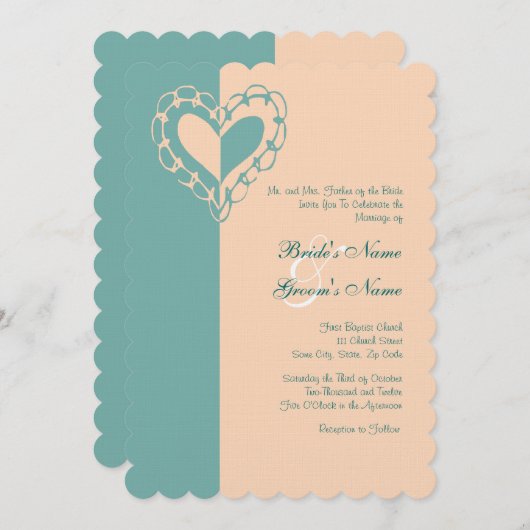 Peach and Turquoise Heart Faire-part de mariage (Devant / Derrière)