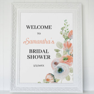 Peach and White Floral Bridal Shower Welcome  Poster