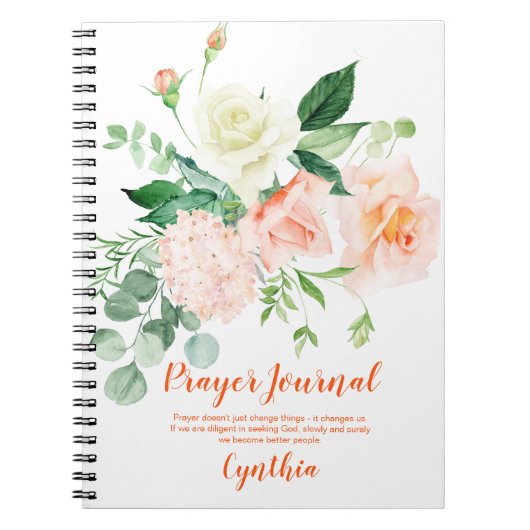 Peach and White Roses Greenery Prayer Journal Notitieboek (Voorkant)