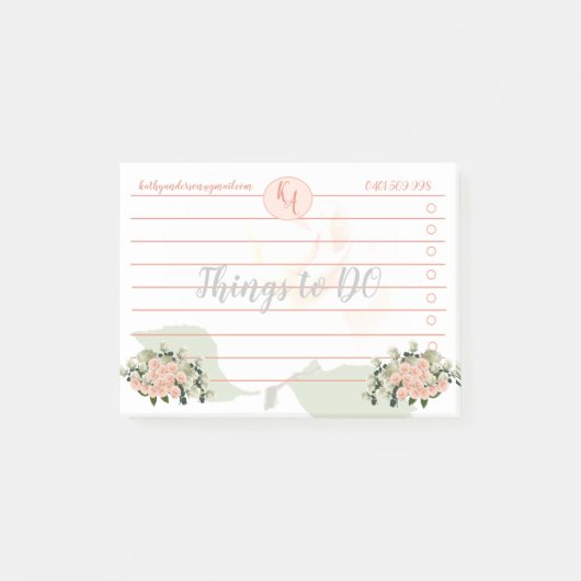 Peach and White Roses Things to DO Post-It Notes (Devant)
