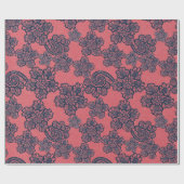 PEACH APRICOT NAVY LACE PATTERN WRAPPING PAPIER (Vlak)