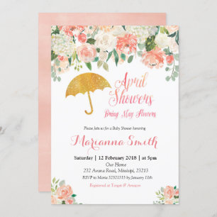 Peach April Shower Amène May Flowers Invitation