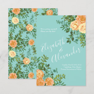 Peach Aqua Blauwgroen Weddenschap Rozen Floral Kaart