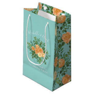 Peach Aqua Blauwgroen Weddenschap Rozen Floral Klein Cadeauzakje