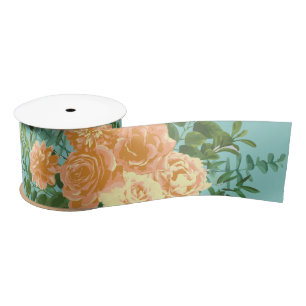 Peach Aqua Blauwgroen Weddenschap Rozen Floral Lint