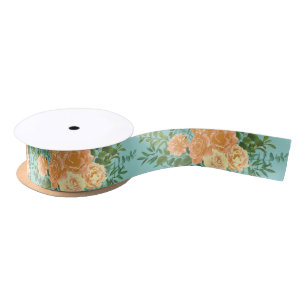 Peach Aqua Blauwgroen Weddenschap Rozen Floral Lint