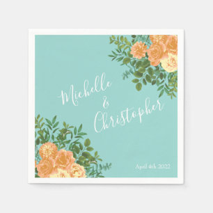 Peach Aqua Blauwgroen Weddenschap Rozen Floral Servet