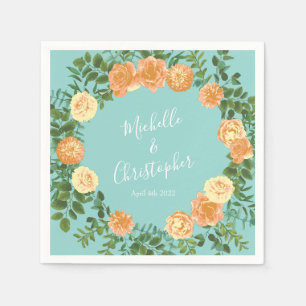 Peach Aqua Blauwgroen Weddenschap Rozen Floral Servet