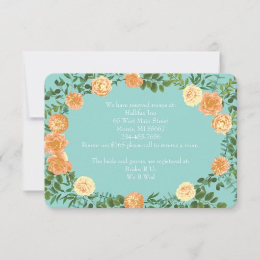Peach & Aqua Peony & Roos Floral Information Kaart (Voorkant)