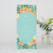 Peach & Aqua Peony & Roos Floral Wedding Menu (Staand voorkant)