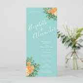 Peach & Aqua Peony & Rose Floral Wedding Programme (Debout devant)